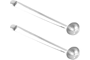 GARVALON 2pcs Stainless Steel Olive Slotted Spoon with Long Handle for Jar Serving and Cherry Straining,