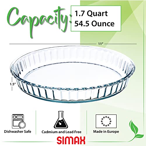 Simax Glass Pie Pan, 11 Inch Round Pie Plate, Glass Baking Dish, Fluted