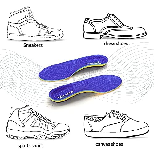 Palmilhas ortopédicas valsole para mulheres e homens com suporte alto para pés, palmilhas funcionais macias para pés chatos, dor nos pés, fascite plantar (41-42 ue 27 cm, azul)