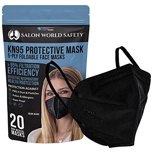 Salon World Safety Black KN95 Protective Masks, Pack of 20 Filter