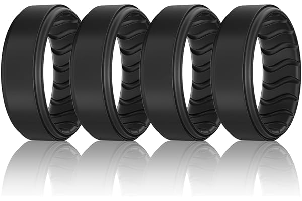 Dookeh Breathable Mens Silicone Wedding Rings, Rubber Ring Bands For Men, Black Blue Camo Engagement Band, Best for Workout,