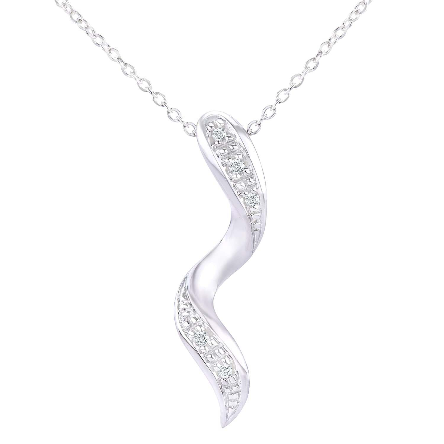 Elegano 9ct White Gold Women’s Necklace - Diamond Twist Pendant