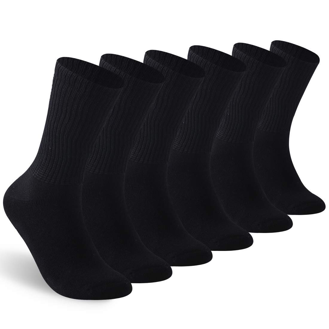 6 Pack Women Cotton Diabetic Non Elastic Loose Socks Gentle Grip Wide Top Ladies Diabetic Socks for Poor Circulation Non-Binding Seamless Soft Top Socks Hosiery Size 4-7 (Black - 6 Pairs)