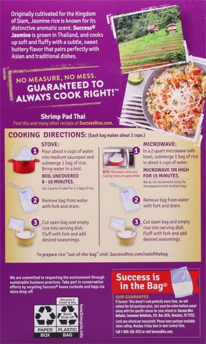 SUCCESS BOIL-IN-BAG RICE, THAI JASMINE RICE, QUICK RICE MEALS, 14-OUNCE BOX