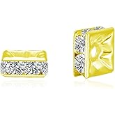 50pcs Adabele Grade A Crystal Clear Rhinestone Square Rondelle Loose Spacer Beads 6mm (0.24 Inch) 18K Yellow Gold Plated Brass for DIY Craft Jewelry Making CF86-6