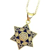 Blue & Gold Star of David Necklace, 14K Gold Plated Jewish Pendant with Cubic Zirconia, Adjustable Chain, Meaningful Jewish Gift for Women