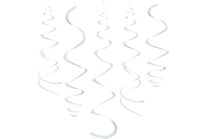 WEVEN White Party Hanging Swirl Decorations Plastic Streamer for Ceiling, Pack of 28