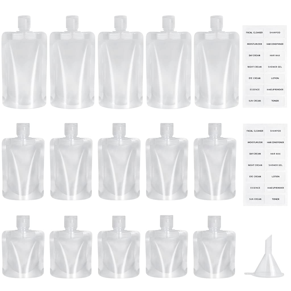 ZGTS 15 Pcs Travel Size Toiletries Bag,Portable Travel Fluid Makeup Packing Bags Refillable Squeeze Pouch for Toiletries Travel Toiletry Containers for Lotion Shampoo Conditioner, Travel Accessories