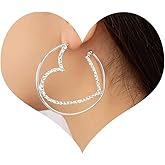 Rhinestone Heart Hoop Earrings for Women Sparkly Silver Heart Hoops Earrings Shiny Silver Valentine Love Shaped Ear-rings Valentine Day Gifts for Her