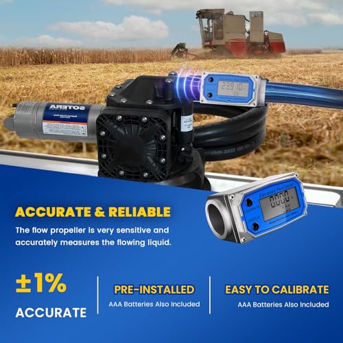 Flow Meter 1 Inches, Turbine Flow Meter & Digital Gas Meter in Industry-Grade, Digital Flow Meter for Waterproof & Aluminum Alloy Engineered, Measuring Accuracy +/-1%, Supports Gallon, QTS, PTS, L
