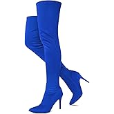 Jiu du Thigh High Boots for Women Pointed Toe Stiletto Over The Knee Boot Suede Side Zipper High Heel Boots