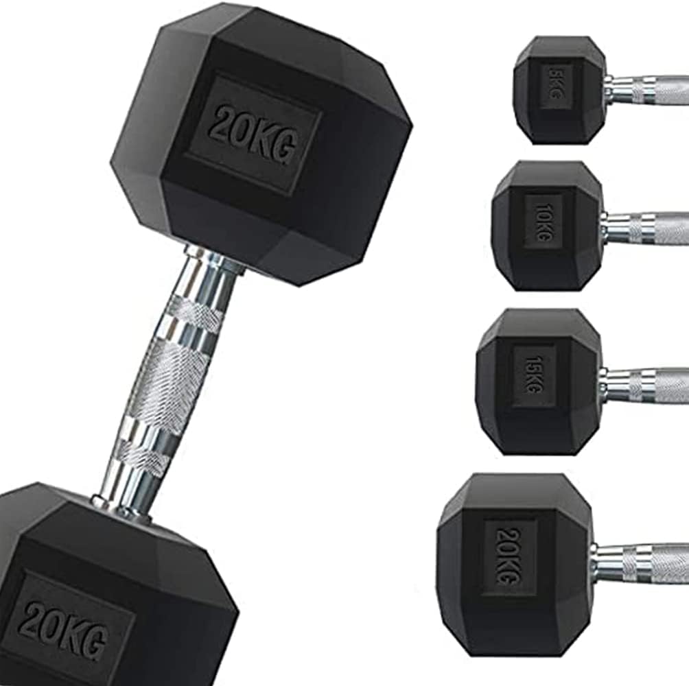 Professional Rubber Hex Dumbbell 1 to 50 kg | Weight Lifting Gyms or Home Gym | Ergonomic Non-Slip Grip | Sold Individually (2 x 6 kg)