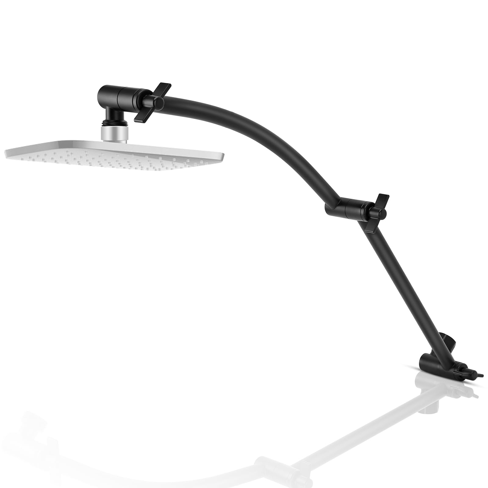 Photo 1 of All Metal 16'' Shower Extension Arm Solid Brass Flexible Height & Angle Adjustable Shower Arm Extender With 2 Locking Joints Long Lasting Adjustable Showerhead Extender (16" Black)