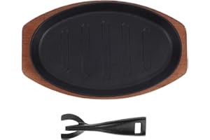 BESPORTBLE Cast Iron Sizzling Fajita Pan Teppanyaki Plate for Indoor Grilling Meat and Vegetables with Easy