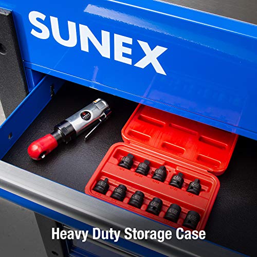 Sunex 3841, 3/8 Inch Drive Pipe Plug Socket Set, 11Piece, SAE, 7/16" 5/8", CrMo Steel