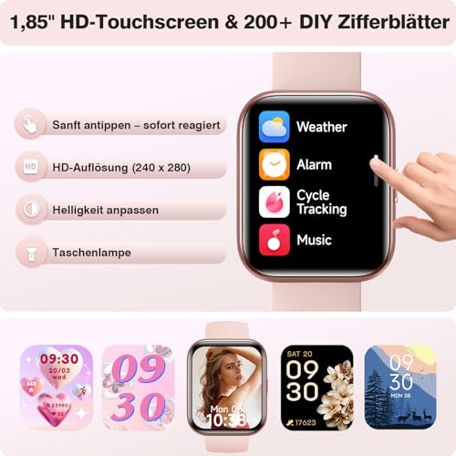 Women's Smartwatch with Phone Function/Whatsapp, 1.85 Inch Smart Watch Fitness Tracker with Heart Rate/Sleep Monitor, 10 Day Battery, 120+ Sports Modes, 3ATM Waterproof Fitness Watch for Samsung / Android / iOS