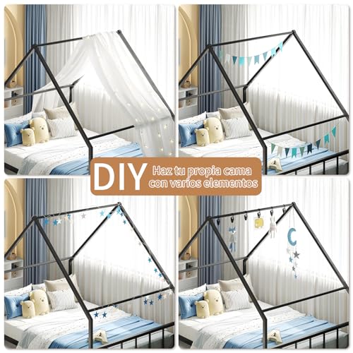 SIMPLE ESPACIO Base Cama Matrimonial,Base de Cama Matrimonial con Metal,Recamara matrimonial con Techo Triangular,Base para Cama Matrimonials con 6 Ganchos,Cabecero y Pie de Cama de Metal.(Negro)