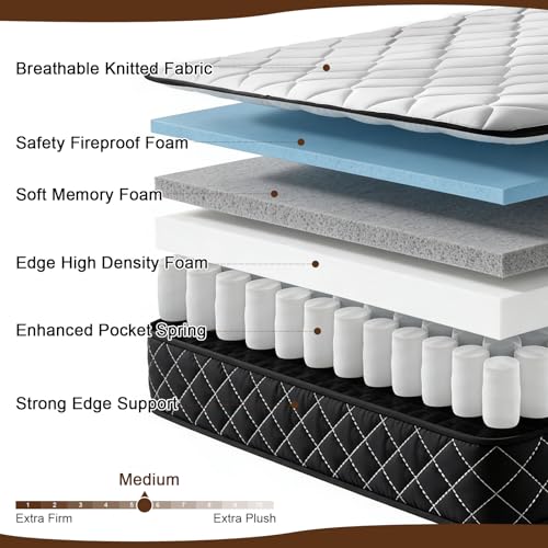 Com4Rest Twin Mattresses, 10 Inch Memory Foam Hybrid Twin Size Mattress in a Box, with Pocket Springs, Pressure Relief, Breathable Comfort, CertiPUR-US, Medium Firm
