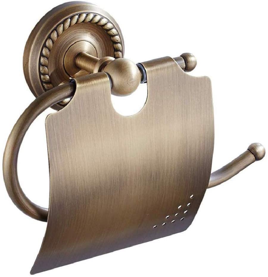 Toilet Roll Holder With Cover, Antique Brass Bathroom Paper Tissue Bar Screws Mounting for Bathroom and Kitchen Accessory