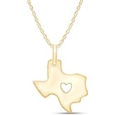 AFFY US Texas State Sign Heart Cut Out Charm Pendant Necklace in 14K Solid Gold