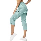 YSENTO Womens Cargo Capri Pants with Pockets Hiking Summer Shorts Lightweight Quick Dry Athletic Joggers Grey Blue L