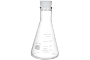 PATIKIL Erlenmeyer Flask, 250ml 8.5oz Narrow Mouth Graduated Flasks with Silicone Stopper Borosilicate Glass Flasks with Prin