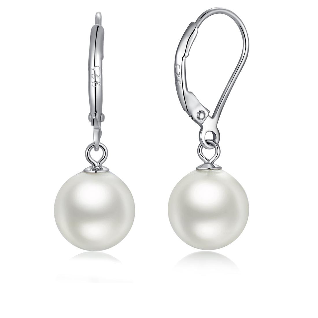 Pearl Earrings 925 Sterling Silver Pearl Leverback Dangle Drop Earrings for Women Freshwater Pearls Jewelry for Bride — image 1