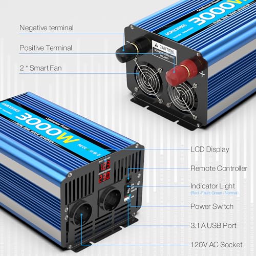 12 V 220 V Pure Sinus 3000 W Voltage Converter with USB and EU AC Current – Peak Power 6000 W Voltage Transformer