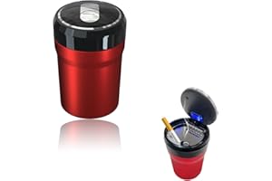 Yourkar Car Ashtray, Portable Smokeless Cylinder Cup Holder Ash Tray, Smokeless Auto Ash Tray with Lid & LED Blue Light for Most Vehicles, Universal Interior Car Accessories (Red, Large)
