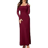 Colysmo Women Long Sleeve Mesh Off Shoulder Bodycon Maxi Dress Formal Wedding Guest Fall Dresses for Women 2025