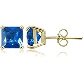 Yellow Gold Flashed Sterling Silver Simulated Gemstone 6mm Princess-cut Stud Earrings