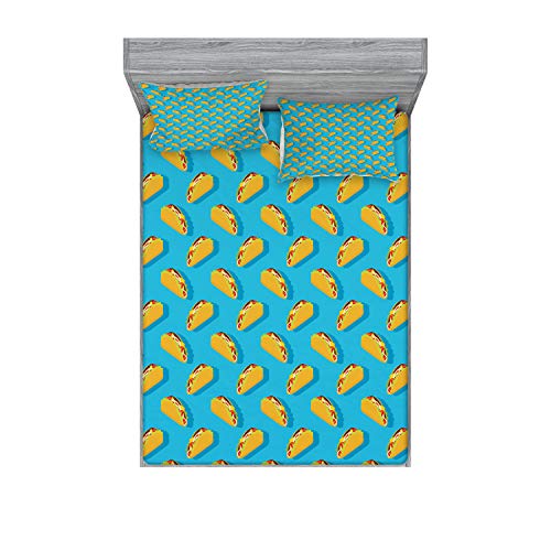 Ambesonne Taco Fitted Sheet & Pillow Sham Set, Menu