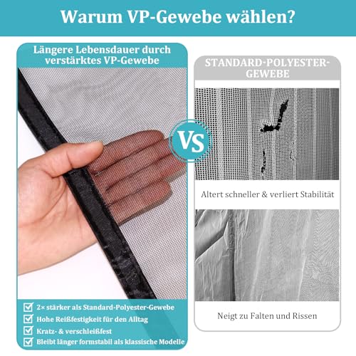 Apalus VP Fly Screen Door, Magnetic Insect Protection Balcony Door, 90 x 200 cm, Very Durable, Cat Claw-Safe, Stronger Magnets, 3.8 cm Wide Velcro Strap, Cannot Be Shortened