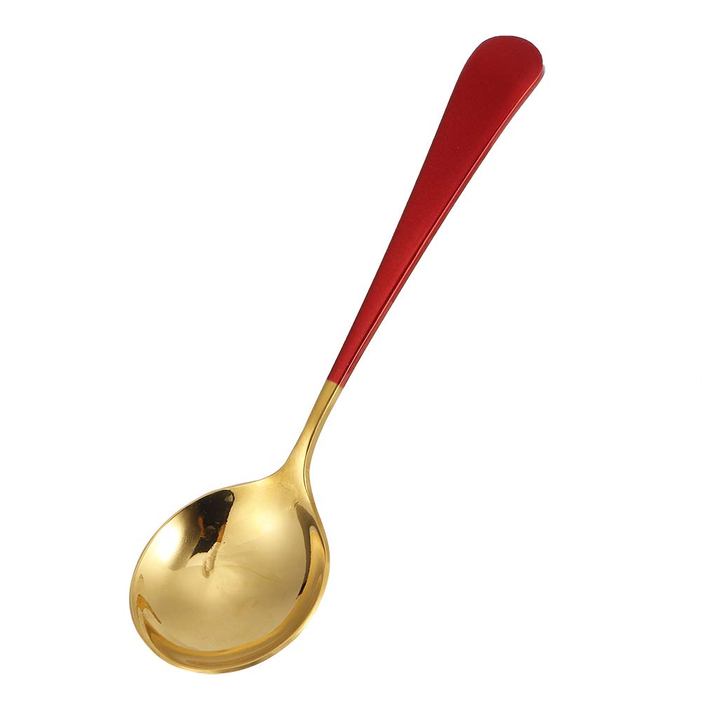 Coffee Spoons, 5 Pieces of Tea Spoons Set of Colored Handle, Stainless Steel Tea Scoops Dessert Spoons for Restaurant Hotel(Red)