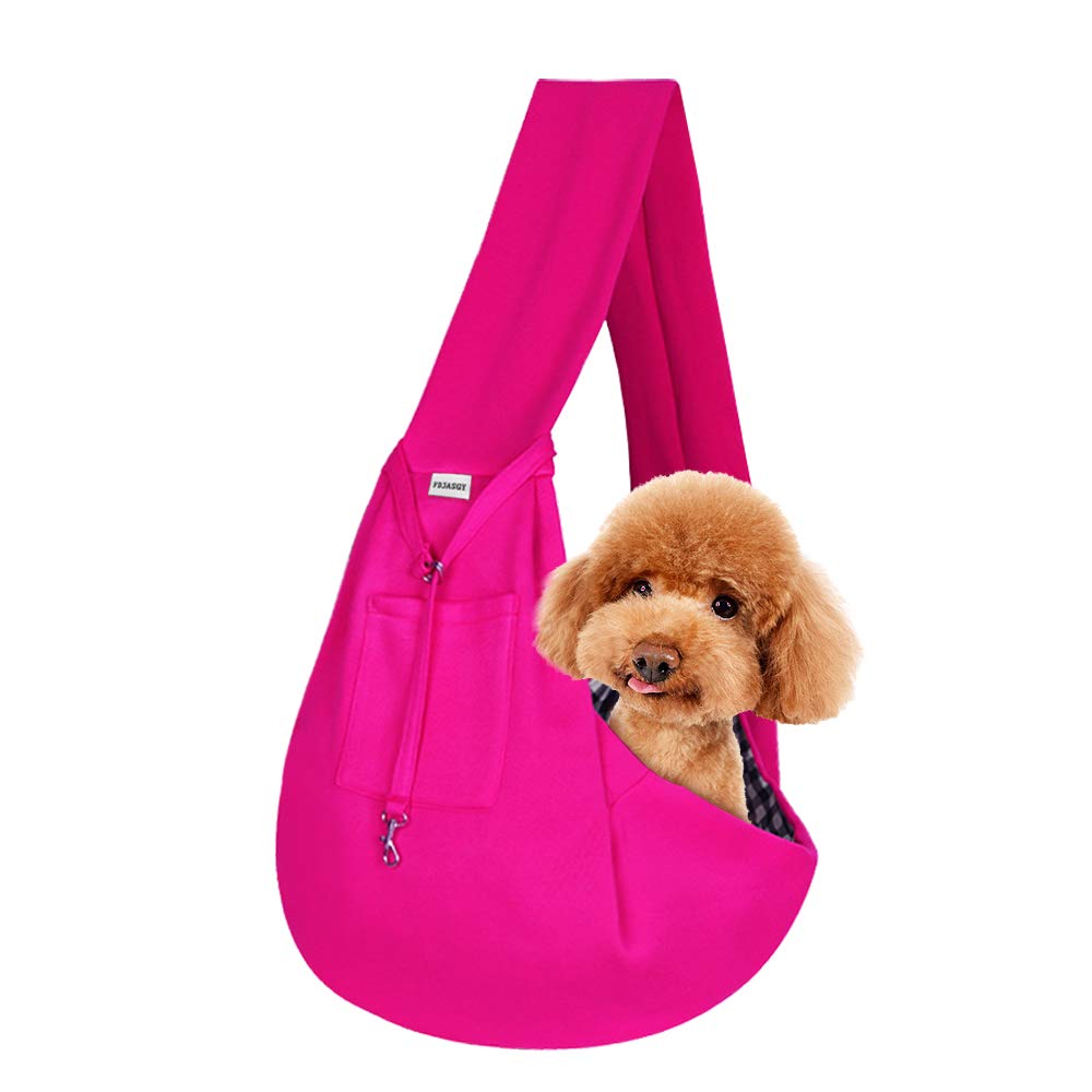 FDJASGY Small Pet Sling Carrier-Hands Free Reversible Pet Papoose Bag Tote Bag with a Pocket Safety Belt Dog Cat for Outdoor Travel (Rose Red)