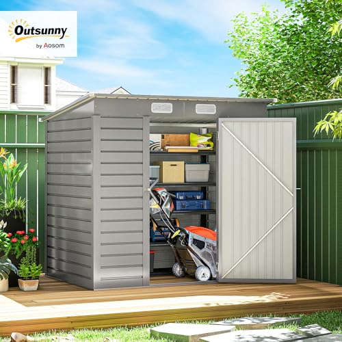 Outsunny 6' x 4' Outdoor Storage Shed, Easy to Assemble Galvanized Metal Garden Shed, Waterproof Tool Shed with Lockable Door and 2 Vents for Backyard, Lawn, Patio, Light Grey