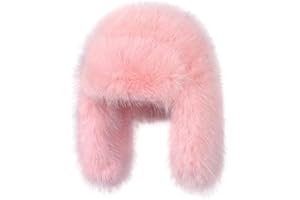 BSYLOO Luxurious Faux Mink Fur Ladies Trapper Hat，Pure Color Simplistic Women’s Winter Hat，Furry Ushanka Warm Hat
