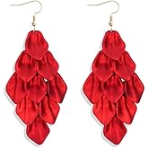 Caiyao Statement Flower Rhombic Acrylic Rose Petal Dangle Earrings for Women Long Hanging Big Resin Colorful Floral Petal Tassel Drop Dangle Earrings Girls Elegant Costume Jewelry Gifts