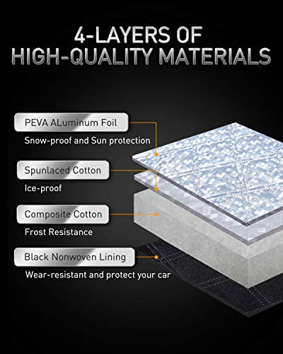 LESAUCE Magnetic Windshield Cover with Side Mirror Covers, 4-Layer Protector for Sun, Snow, Frost, Keeps Ice & Snow Off, for Most Car Truck SUV Van