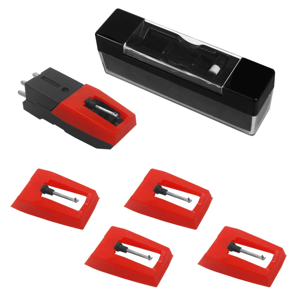 Set of 6, Vinyl Record Player Turntable Cartridge with Vinyl Record Cleaning Brush Set, SourceTon 1pcs Turntable Record Player Cartridge & 4pcs Needle Stylus & Record Cleaner Brush