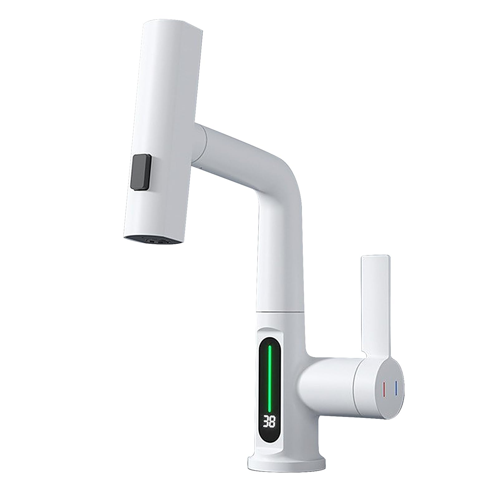 Waterfall Kitchen Faucet With Temperature Display - 360° Swivel, 3 Water Jet Modes, Extendable Mixer Tap, G1/2 (White)