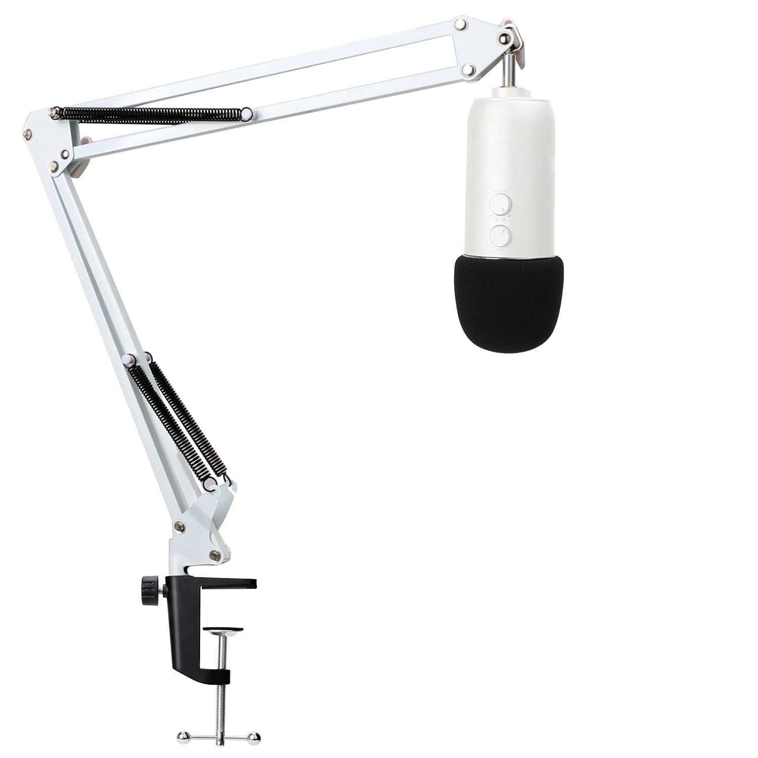 YOUSHARES White Mic Stand with Pop Filter - Mic Suspension Boom Arm Stand with Foam Cover Windscreen for White Blue Yeti and Yeti Pro Microphone — image 1