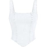 WDIRARA Women's Denim Corset Tank Top Asymmetrical Hem Crop Tops Sleeveless Zip Up Back Tanks
