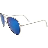 Pacific Coast Classic Pilot Aviator Sunglasses Chrome Frame w/Blue Mirrored Lenses