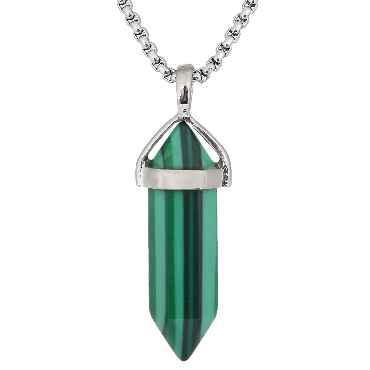 KYEYGWO Pack of 2 Crystal Points Stone Pendants Necklace for Women and Men, Malachite Stone Pendants with Chain 19"