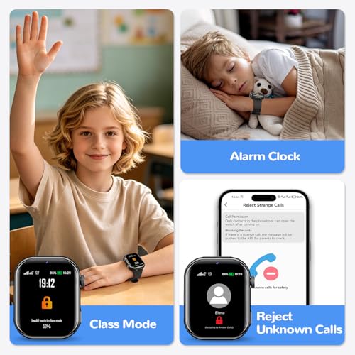 4G Children's Smartwatch GPS Watch with Video Calls, Voice Chat, School Mode, Dual Camera, Alarm, Pedometer, IP68 Calculator Smart Watch for Boys and Girls, Black