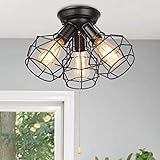 LALUZ Wire Cage Pull String Industry Close to Ceiling Light Fixture, 14.2
