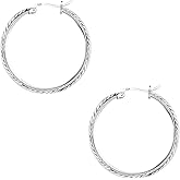 Savlano 925 Sterling Silver 2MM Diamond Cut Round Hoop Earrings for Women Comes in 25MM-40MM with a Gift Box-Made in Italy