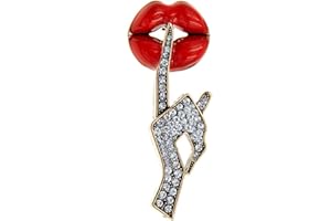 OIDIMS Sexy Red Lips Brooch Rhinestone Quiet Gestures Statement Brooches Lapel Pins Elegant Dress Accessories Suit Tie Art Deco Fashion Cubic Zirconia Jewelry Lover Gift for Women Girls