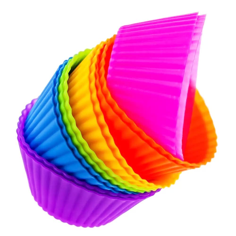 Photo 1 of Cupcake Liners - Reusable Silicone Cupcake Baking Cups - Non-Stick Baking Muffins Mold - Use As Lunch Box Dividers - Set of 12 Kitchen Accessories - Great Gift Idea